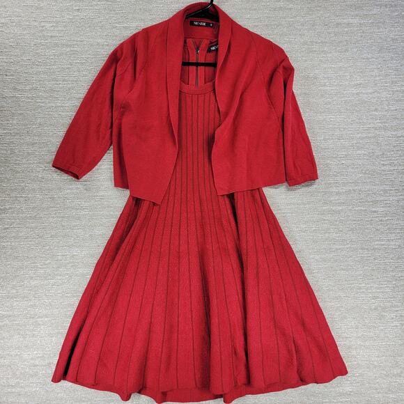 Nic + Zoe Red Knit Dress & Cardigan Set Size 2P Fit & Flare Ribbed Sweater 2pc - Picture 7 of 16